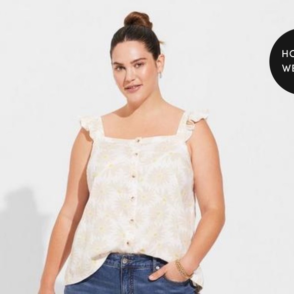 NWT Torrid Double Gauze Ruffle Button Front Tank Top daisy daydream - Picture 2 of 10